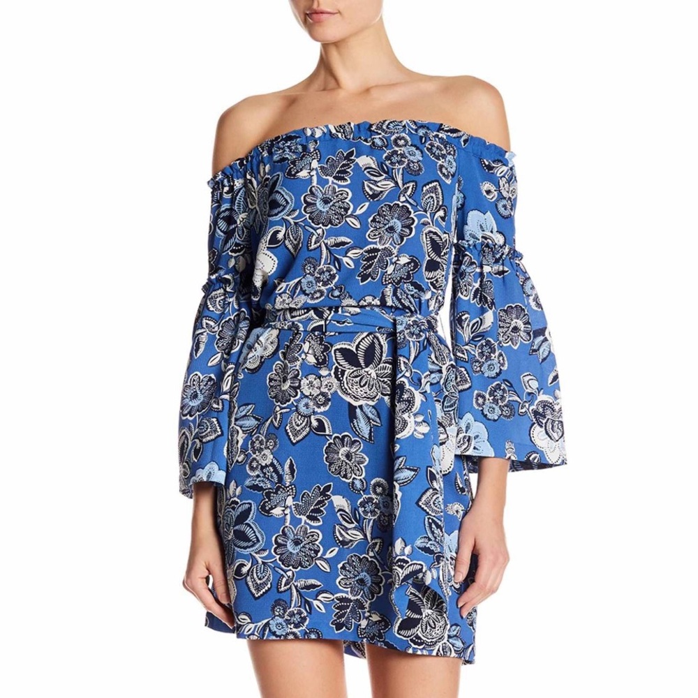 Laundry Floral-Print Off-the-Shoulder Belted Dress